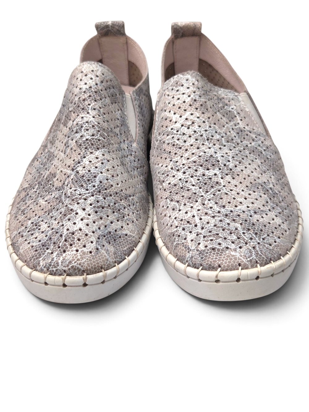 bernie mev. Metallic Silver / Tan Lace Perforated Slip On Loafers Sneakers EU 40 - Picture 4 of 10
